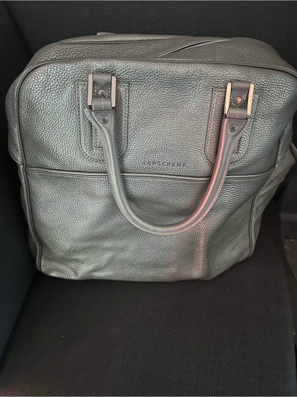 Longchamp Gray Pebbled Satchel Top Handle Bag - Zipper Accent - Double Handles